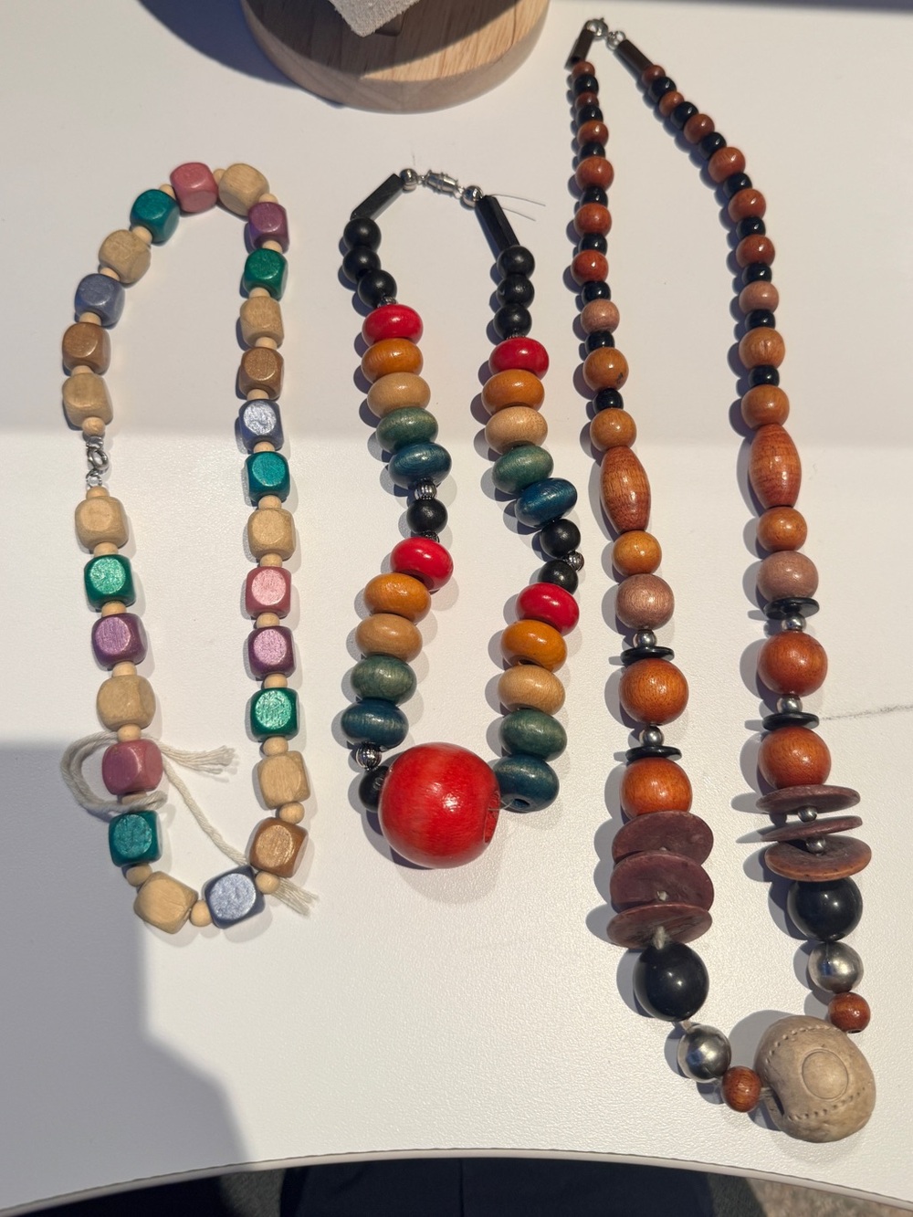 3 pieces Colorful Beaded wooden Statement Necklaces - Multicolor Wood